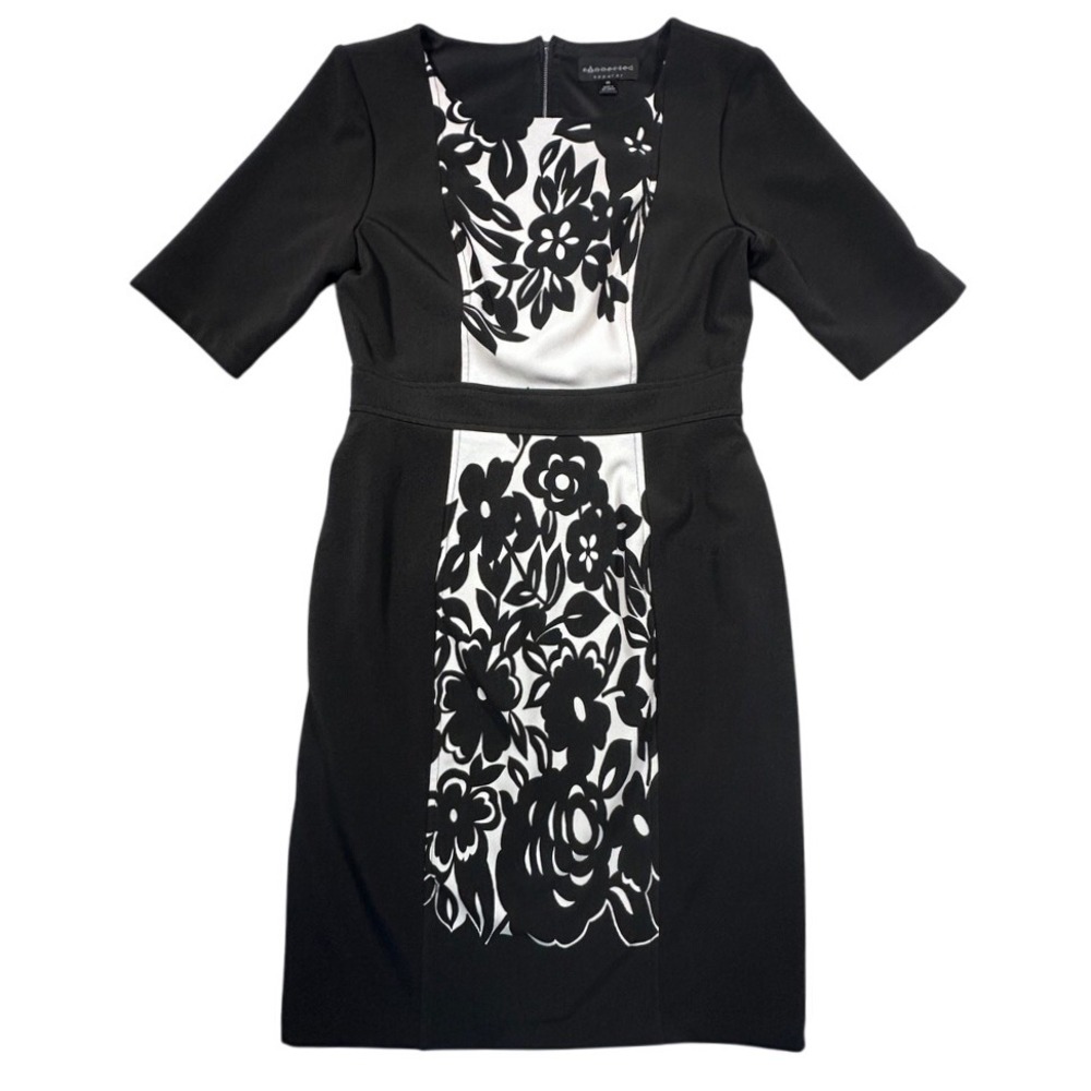 Connected Apparel Sheath Dress Floral Print Career‎ Black White Women's Size 10